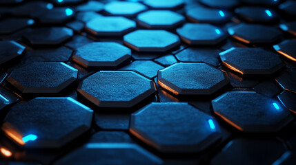 Abstract futuristic hexagon surface concept with honeycomb pattern and blue circular waves creating a modern sci-fi technology and data background ideal for digital and hi-tech virtual space design