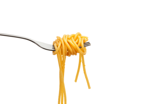 Spaghetti on fork close up food photography transparent background culinary image recipe illustration