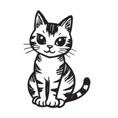 Cat Doodle Black and White Illustration Vector Image Cute Kitten Sketch Line Art Drawing Silhouette