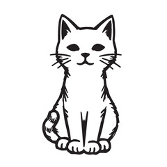 Cat Doodle Black and White Illustration Vector Image Cute Kitten Sketch Line Art Drawing Silhouette