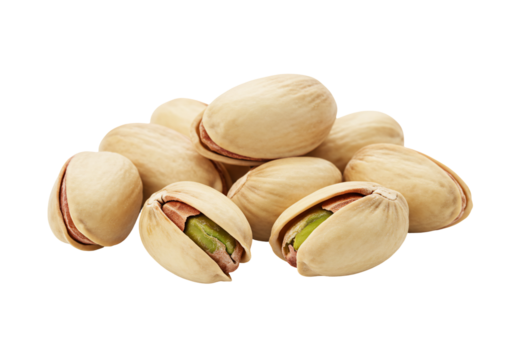 Closeup of pistachios pile food photography transparent background high resolution