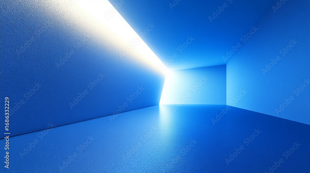 Poster abstract glowing white corner set against a deep blue void, creating a minimalist, futuristic, and d