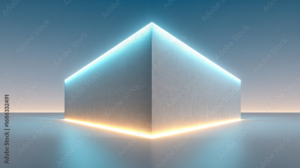 Poster abstract glowing white corner set against a deep blue void, creating a minimalist, futuristic, and d