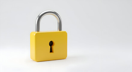 Fototapeta premium Yellow padlock with metallic clasp, solitary on a plain white background. Illustrative item for security, safety, and protection concepts.