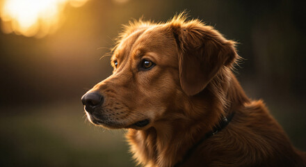 Golden Retriever in Warm Sunset Light, Generative AI