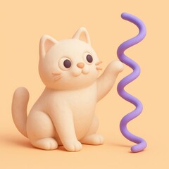 Obraz premium Cute cat playing with purple spiral toy on peach background