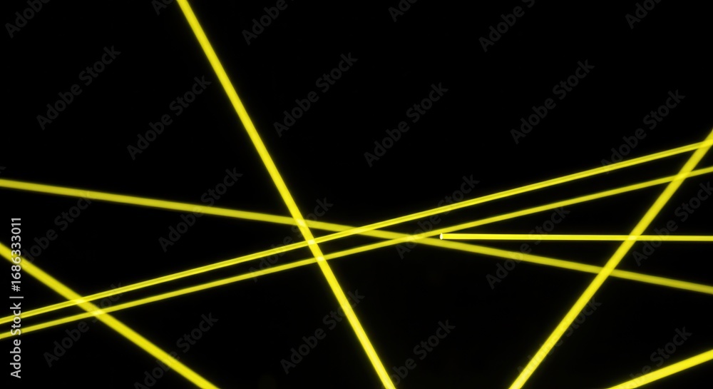 Poster intricate network of bright yellow lines intersecting against a dark backdrop.