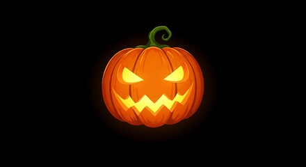 A glowing, orange pumpkin head with a sinister face against a dark background.