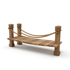 Naklejka premium Wooden dock with nautical ropes spanning a space. Elevated walkway with mooring ropes on isolated white background. Generic object for architectural visualization or design.