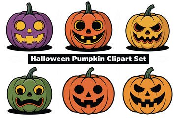 Spooky Halloween Pumpkin Clipart Set, Halloween Clipart Bundle Set, Spooky Pumpkin, Ghost, Witch, Skeleton, Haunted House, Trick or Treat, Horror Elements, Vector Illustration Pack for Design Projects
