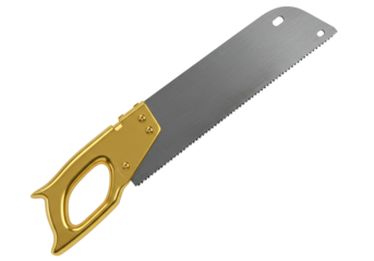 Gold hand saw tool isolated on transparent background