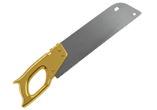 Gold hand saw tool isolated on transparent background