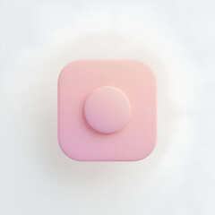 Pink square button with a circular center, no people or objects. Overhead view of a graphic design element.