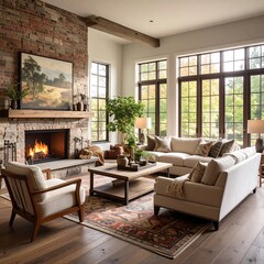 Fototapeta premium Cozy modern farmhouse living room (1)