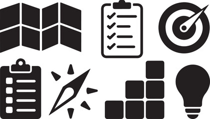 Fototapeta premium Strategic Planning Icons Set Illustrating Business Goals and Project Management Tools