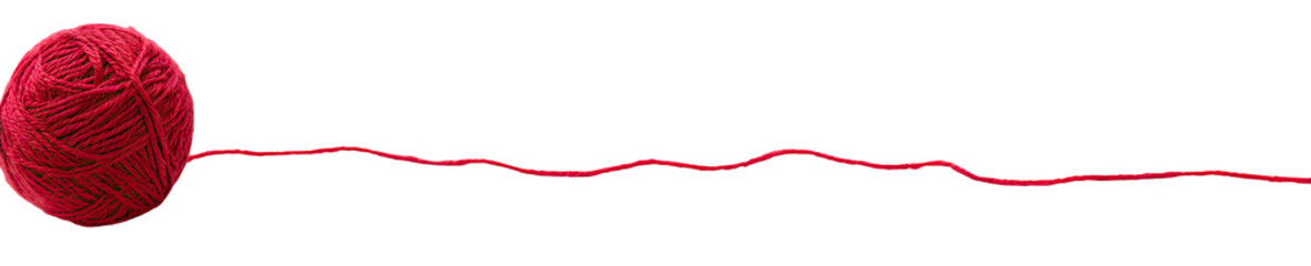 Red ball of yarn with a long, textured, red string