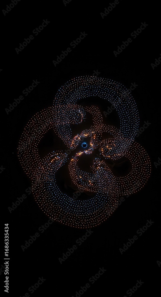 Poster intricate, interconnected circles of light create a mesmerizing design against a dark background.