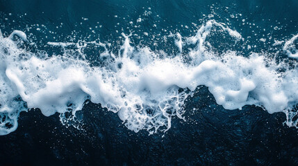 Abstract underwater wave with white foam against a deep dark blue background, evoking motion, energy, and dynamic ocean-inspired digital art.