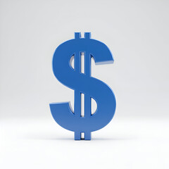Blue dollar sign graphic in a plain white studio setting. Dollar symbol standing upright on a simple white background. Financial graphic for professional use. isolated studio shot.