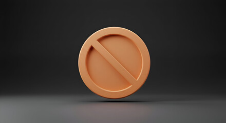 ||Orange prohibition sign in a studio setting. Floating, 3D rendered icon in a minimalist, dark gray background.
