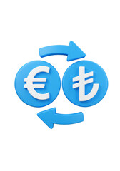Obraz premium 3D Illustration of Currency Exchange Euro and Turkish Lira on Blue Circles