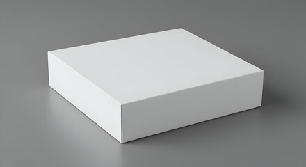 Empty white box on gray surface. Blank package resting on a neutral background. Product packaging design mock-up for branding and marketing. Studio.