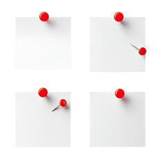 Four blank sticky notes, each with a red pushpin
