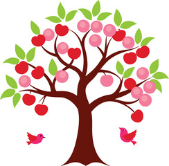 Summer tree illustration of summer cherry tree illustration
