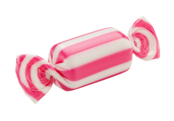 Wrapped pink and white striped hard candy with transparent background