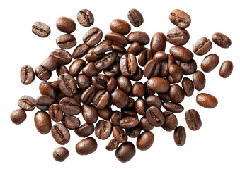 Naklejka premium Roasted coffee beans scattered in a cluster