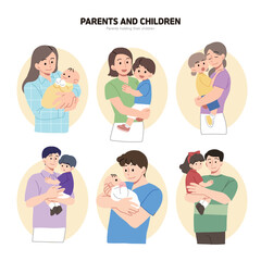 부모와 아이의 포옹 일러스트 모음