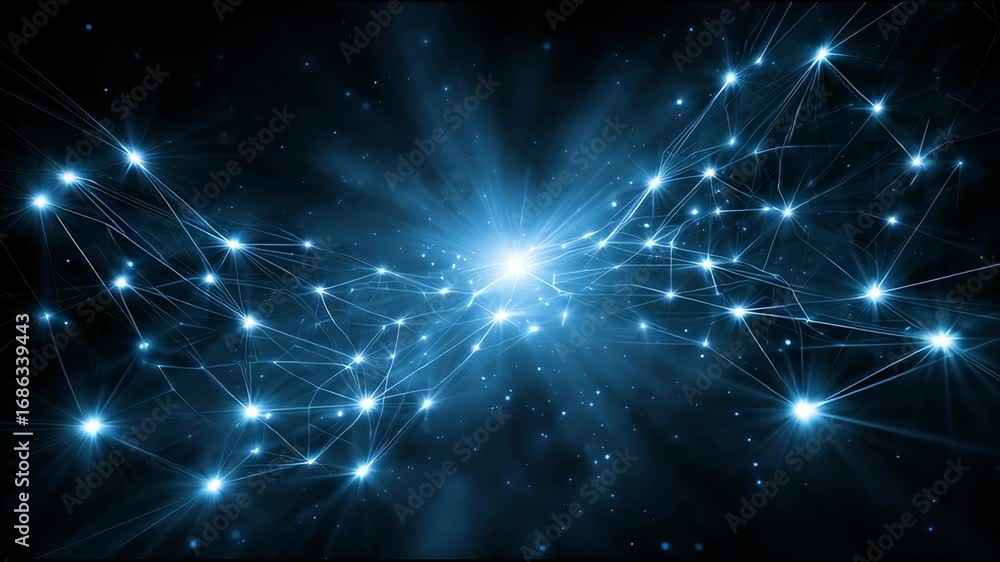 Aufkleber glowing blue network connection with bright light points and lines forming digital technology nodes 