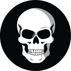 Skull Black & White Logo Symbol Vector Against Black Round Background