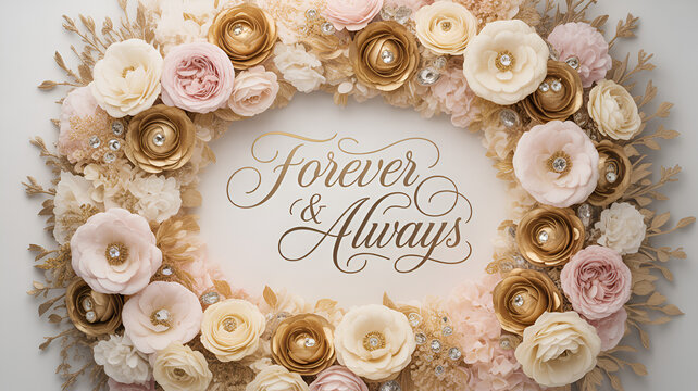 Floral wreath with forever and always message isolated on white background