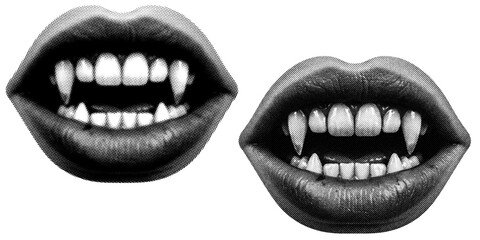Fototapeta premium Mouth halftone on transparent PNG. Ideal for overlays, posters, and designs. High-res, AI-based with human edited effects. Old vintage trendy dotted pop art style.