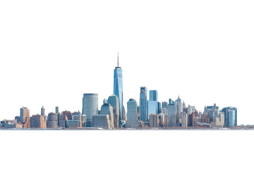 Panoramic New York City skyline.  Modern and historic skyscrapers line the horizon