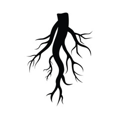 Black tree roots graphic element symbolizing growth strength and natural connection