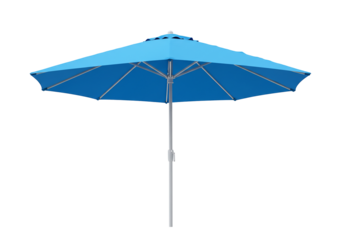Light blue patio umbrella silver pole isolated transparent background