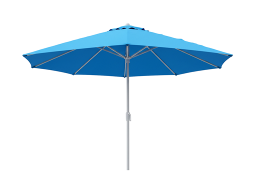 Light blue patio umbrella silver pole isolated transparent background