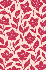 Seamless floral pattern with bold red flowers and green leaves on a soft beige background. Elegant botanical design perfect for fabric, wallpaper, wrapping paper, stationery, and decorative projects.