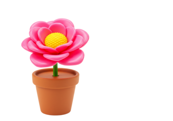 Pink flower in pot 3 d render transparent background