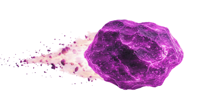 Glowing purple rock meteoroid space rock cosmic energy trail - Powered by Adobe