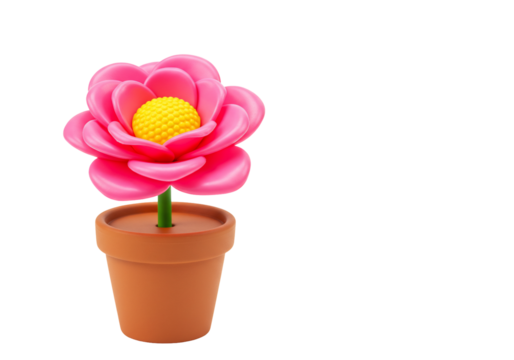 Pink flower in pot 3 d render transparent background