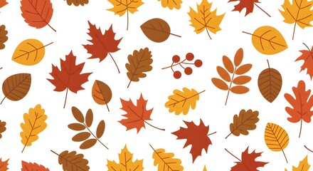 Obraz premium Autumn Leaves Colorful Pattern on White Background Flat Design