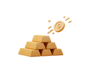 3D Illustration Of Stacked Gold Bullion And Coin With Transparent Background