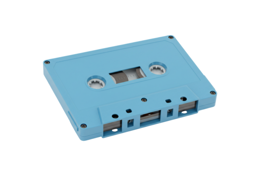 Light blue audio cassette tape on transparent background