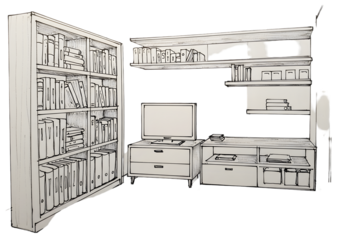 3D Illustration of White Interior Furniture Room Design on Black Background