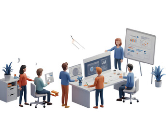 3D Isometric Illustration of a Business Team Presentation and Analysis