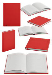 3D Isolated Red Book with Open Pages and Blank White Pages Transparent Background