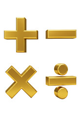 3D Render Golden Math Symbols Plus Minus Multiply Divide Isolated Transparent Background